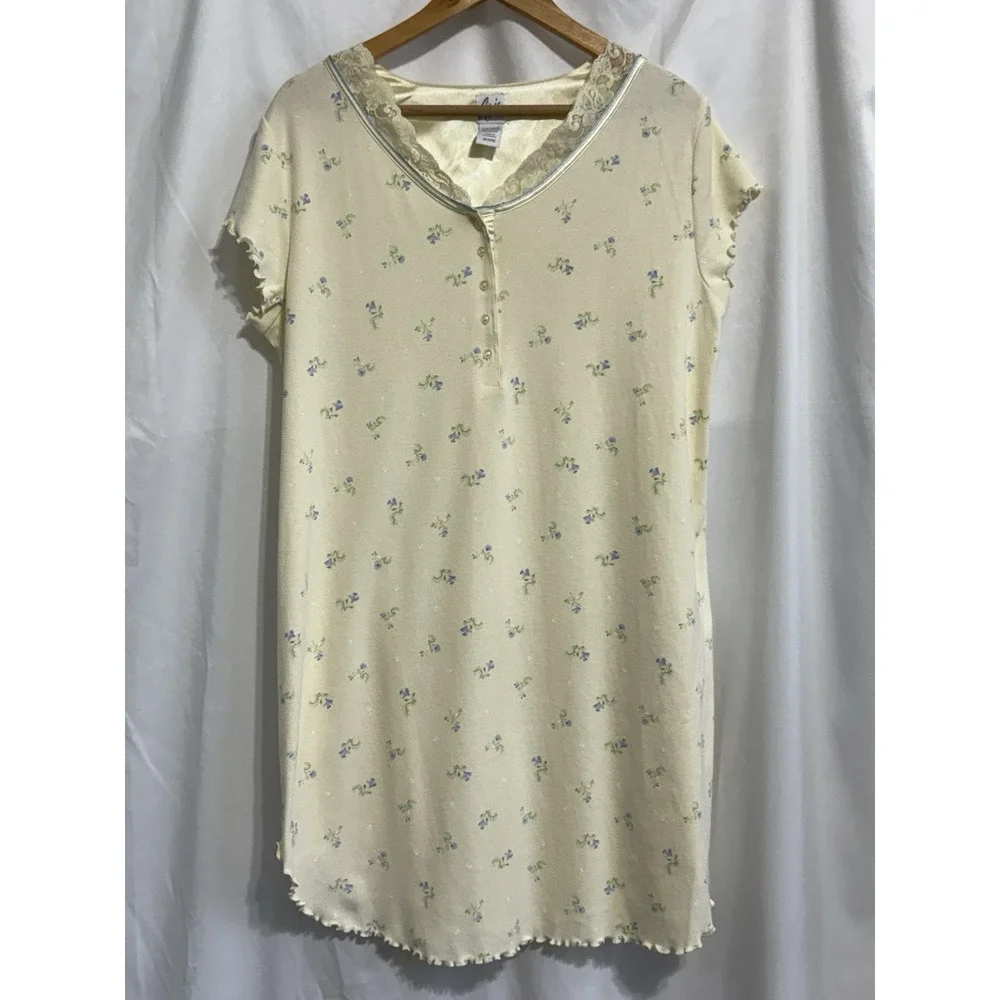 Aria Vintage Style Floral Nightgown Ditsy Floral Women Size Medium Cotton Blend